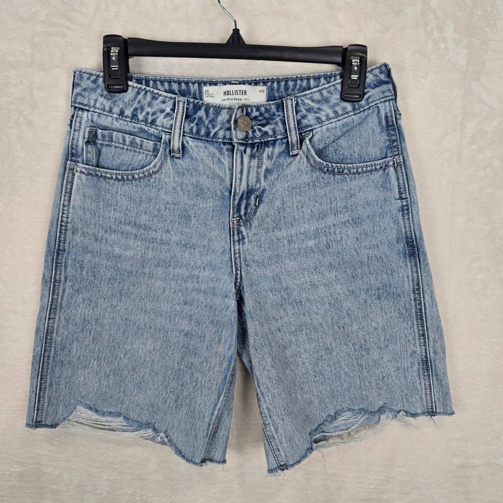 Hollister Low-Rise Baggy Jorts Light Wash Denim Shorts Size 00 W24 Distressed